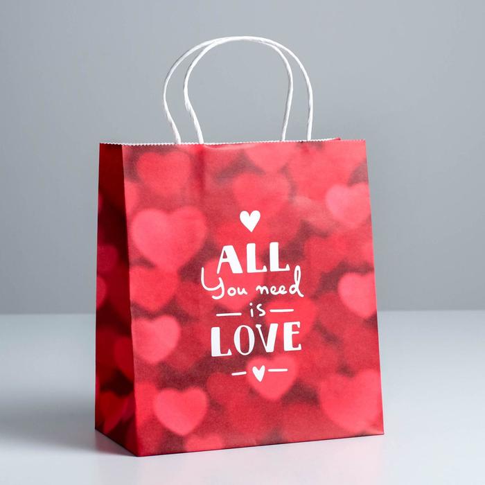 Пакет подарочный крафт All you need is love, 22 × 25 × 12 см