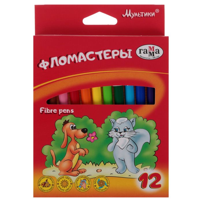 Фломастеры 12 цветов "Мультики"